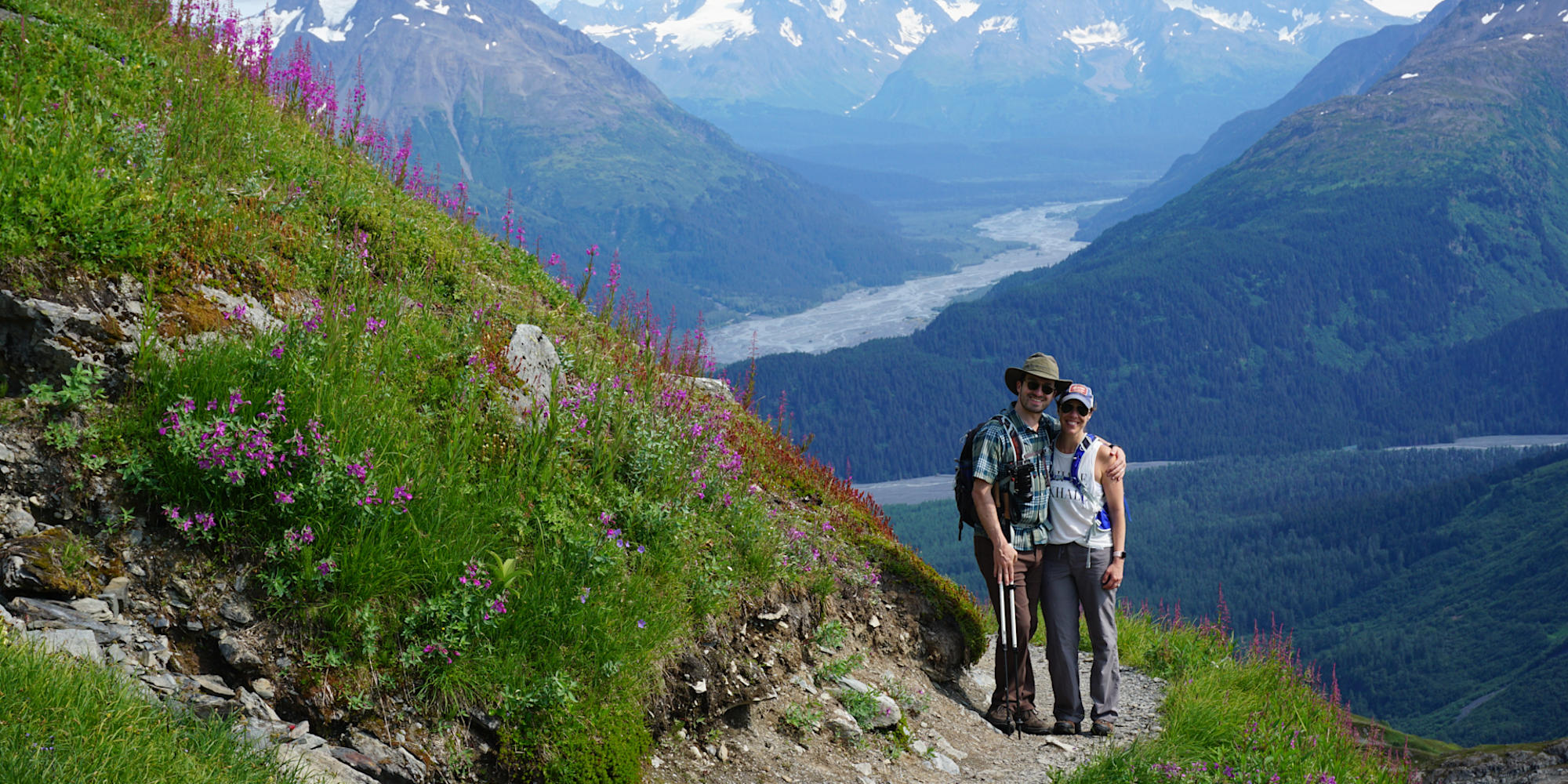 Guests hiking on the Kenai Fjords Adventure